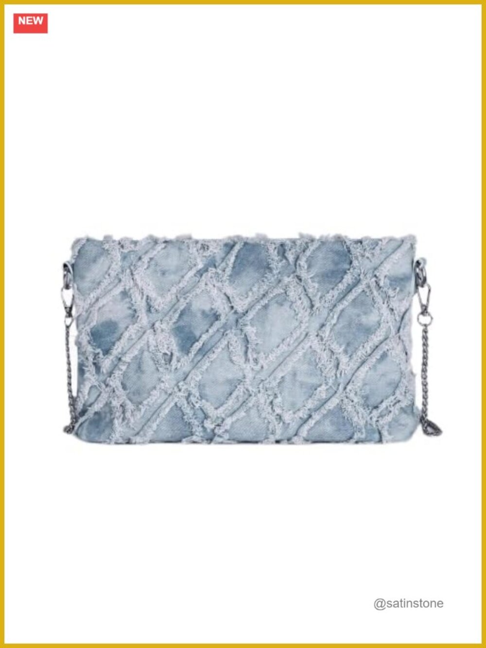 Denim Crossbody Bag Adjustable Chain Strap Lightweight Frayed Jean Purse